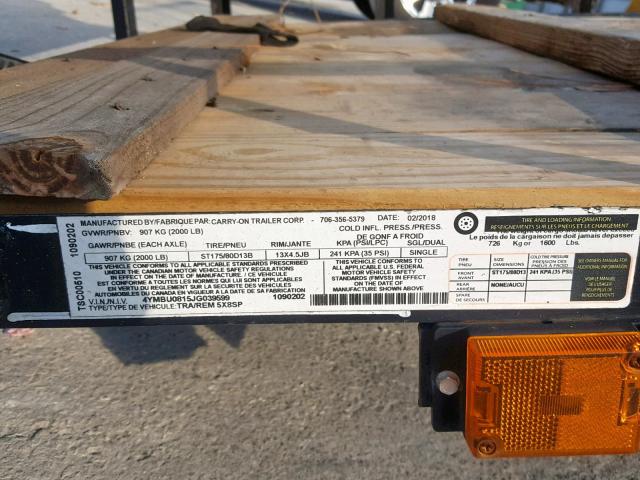 4YMBU0815JG039599 - 2018 UTILITY TRAILER BLACK photo 10