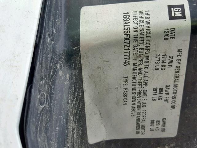 1G8AL55FX7Z177743 - 2007 SATURN ION LEVEL WHITE photo 10