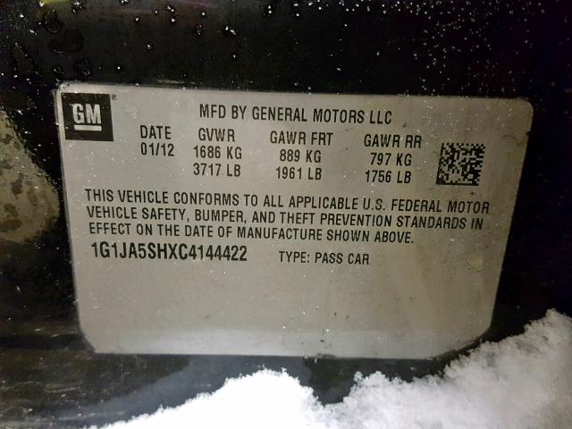 1G1JA5SHXC4144422 - 2012 CHEVROLET SONIC LS 黑色 照片 10