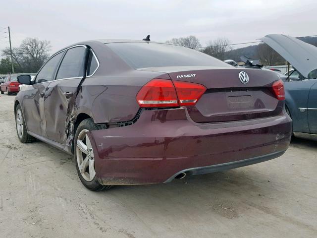 1VWBH7A3XDC054104 - 2013 VOLKSWAGEN PASSAT SE MAROON photo 3