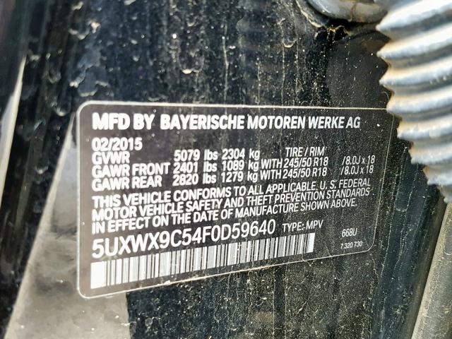 5UXWX9C54F0D59640 - 2015 BMW X3 XDRIVE2 BLACK photo 10