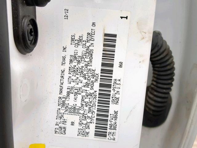 5TFEY5F13DX136874 - 2013 TOYOTA TUNDRA CRE WHITE photo 10