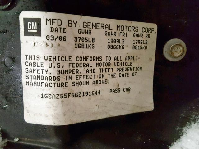 1G8AZ55F56Z191644 - 2006 SATURN ION LEVEL GRAY photo 10