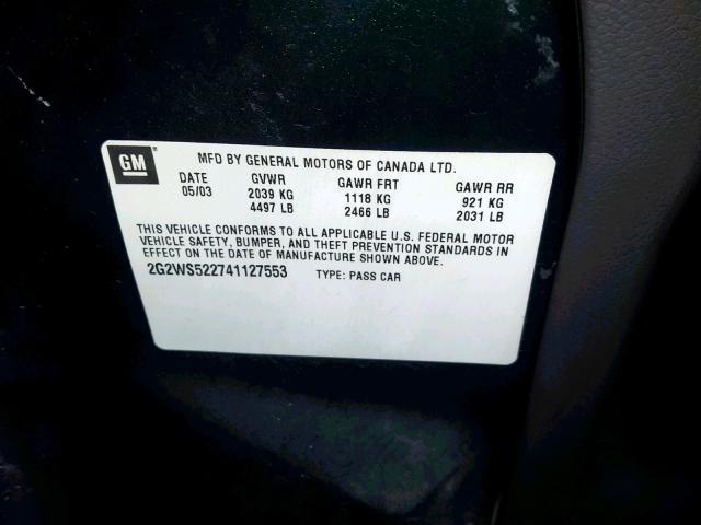 2G2WS522741127553 - 2004 PONTIAC GRAND PRIX GREEN photo 10