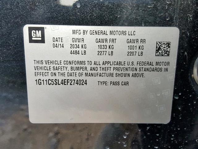 1G11C5SL4EF274024 - 2014 CHEVROLET MALIBU 1LT BLACK photo 10