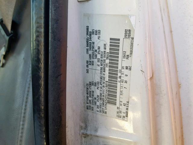 1FTNE24251HA18818 - 2001 FORD ECONOLINE WHITE photo 10