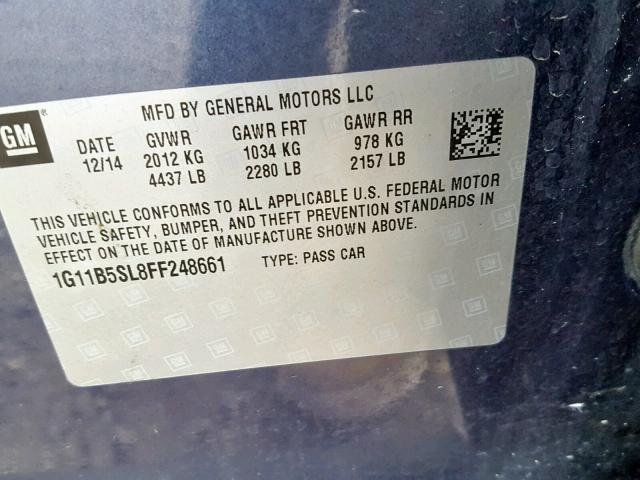 1G11B5SL8FF248661 - 2015 CHEVROLET MALIBU LS 蓝色 照片 10