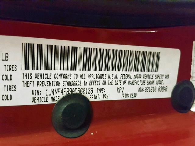 1J4NF4FB9AD560138 - 2010 JEEP COMPASS SP წითელი ფოტო 10