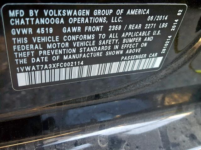 1VWAT7A3XFC002114 - 2015 VOLKSWAGEN PASSAT S Schwarz Foto 10