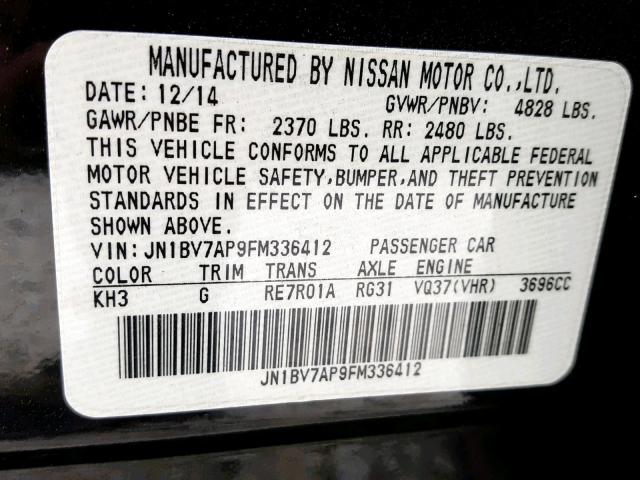 JN1BV7AP9FM336412 - 2015 INFINITI Q50 BASE BLACK photo 10