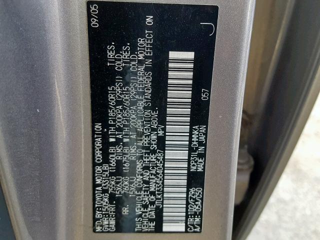 JTLKT334564045487 - 2006 TOYOTA SCION XB Сұр фото 10
