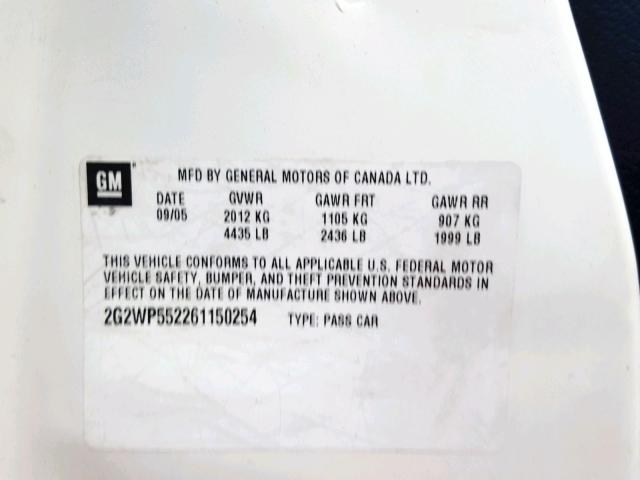 2G2WP552261150254 - 2006 PONTIAC GRAND PRIX WHITE photo 10