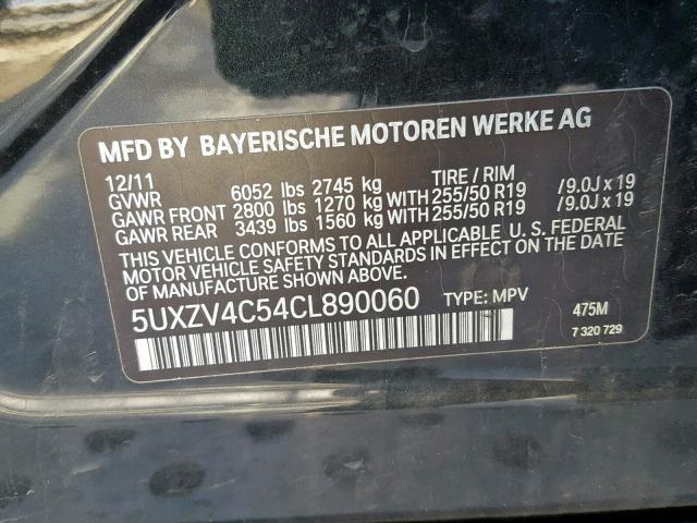 5UXZV4C54CL890060 - 2012 BMW X5 XDRIVE3 BLACK photo 10