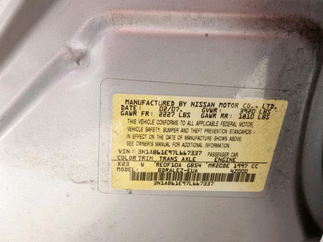 3N1AB61E97L667337 - 2007 NISSAN SENTRA 2.0 SILVER photo 10