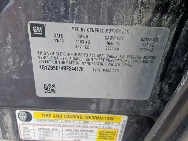 1G1ZB5E14BF244176 - 2011 CHEVROLET MALIBU LS GRAY photo 10