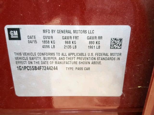 1G1PC5SB4F7244244 - 2015 CHEVROLET CRUZE LT ბურგუნდია ფოტო 10