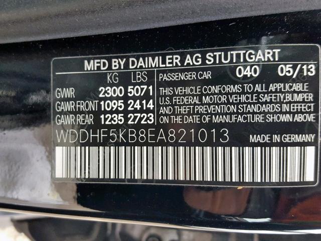 WDDHF5KB8EA821013 - 2014 MERCEDES-BENZ E 350 BLACK photo 10