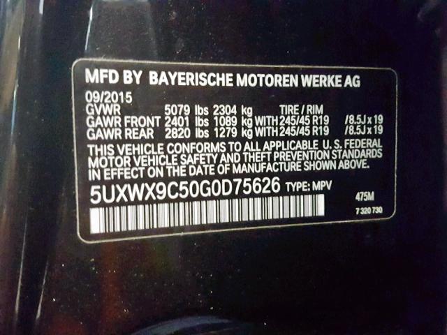 5UXWX9C50G0D75626 - 2016 BMW X3 XDRIVE2 BLACK photo 10