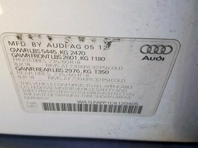 WA1LFAFP1CA120405 - 2012 AUDI Q5 PREMIUM SILVER photo 10