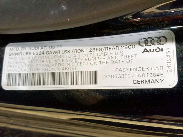 WAUSGBFC7CN012846 - 2012 AUDI A7 PRESTIG BLUE photo 10