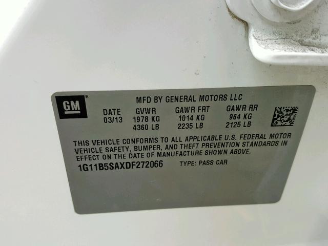 1G11B5SAXDF272066 - 2013 CHEVROLET MALIBU LS WHITE photo 10