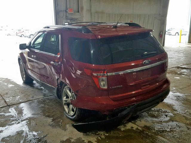 1FM5K8F81EGB54965 - 2014 FORD EXPLORER L MAROON photo 3