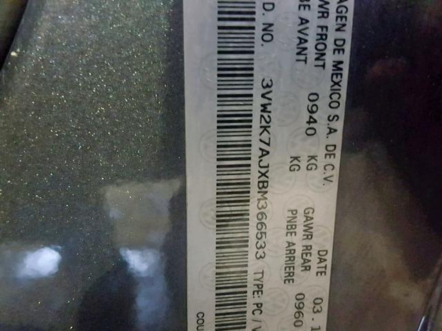 3VW2K7AJXBM366533 - 2011 VOLKSWAGEN JETTA BASE 灰色 照片 10