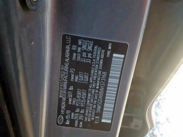 5NMSGDAB8AH373168 - 2010 HYUNDAI SANTA FE G GRAY photo 10