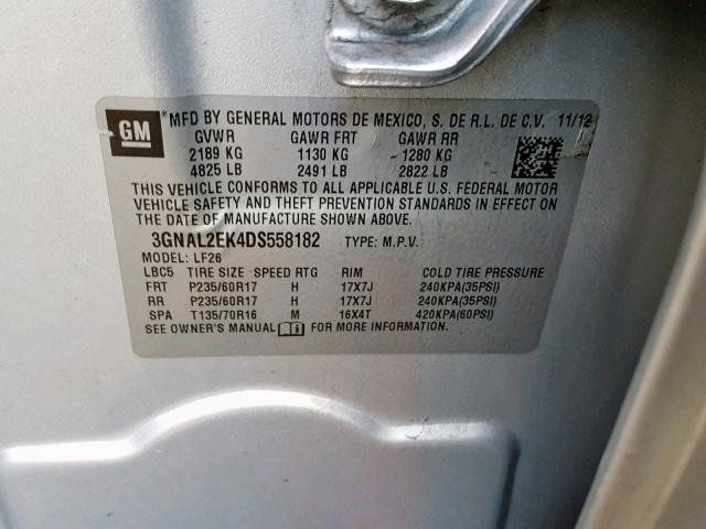 3GNAL2EK4DS558182 - 2013 CHEVROLET CAPTIVA LS 灰色 照片 10