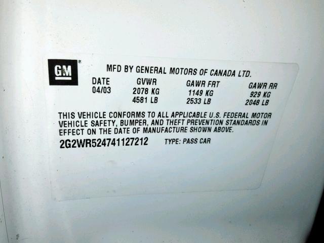 2G2WR524741127212 - 2004 PONTIAC GRAND PRIX 白色 照片 10