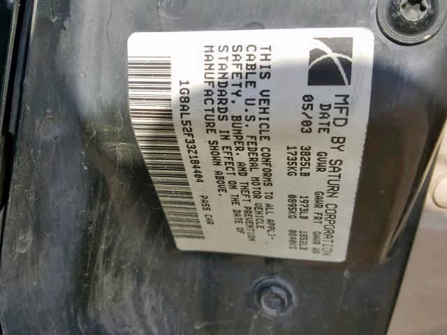 1G8AL52F33Z184404 - 2003 SATURN ION LEVEL BLACK photo 10