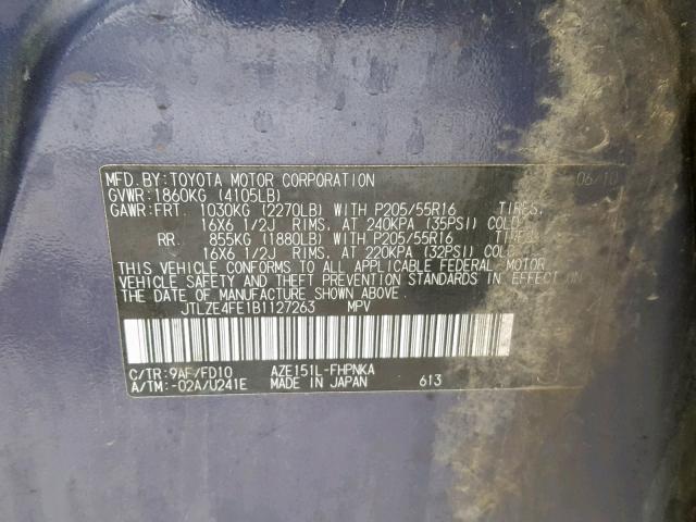 JTLZE4FE1B1127263 - 2011 TOYOTA SCION XB Күлгін фото 10