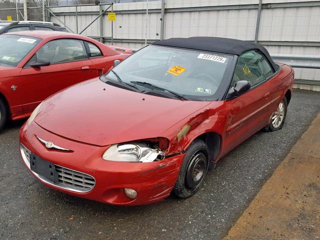 1C3EL55U51N598410 - 2001 CHRYSLER SEBRING LX RED photo 2