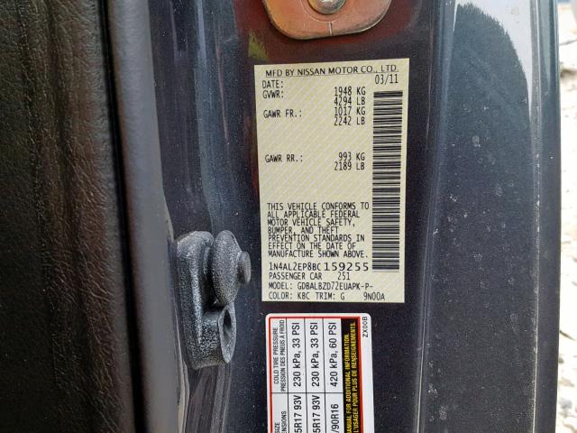 1N4AL2EP8BC159255 - 2011 NISSAN ALTIMA S GRAY photo 10