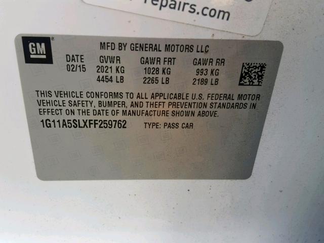 1G11A5SLXFF259762 - 2015 CHEVROLET MALIBU LS WHITE photo 10