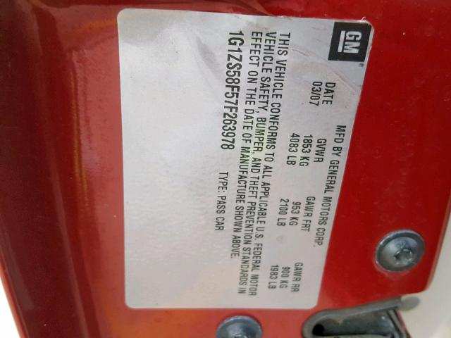 1G1ZS58F57F263978 - 2007 CHEVROLET MALIBU LS RED photo 10