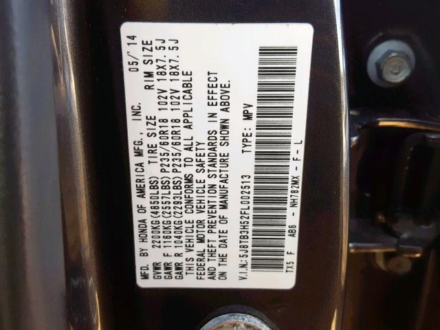 5J8TB3H52FL002513 - 2015 ACURA RDX TECHNO BLACK photo 10