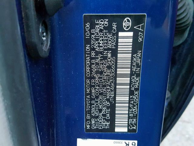 JTNBE46K373066055 - 2007 TOYOTA CAMRY NEW BLUE photo 10