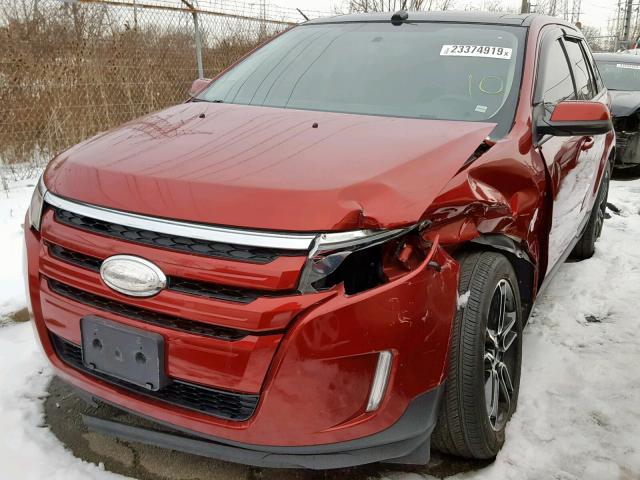 2FMDK3J92DBB42604 - 2013 FORD EDGE SEL RED photo 2