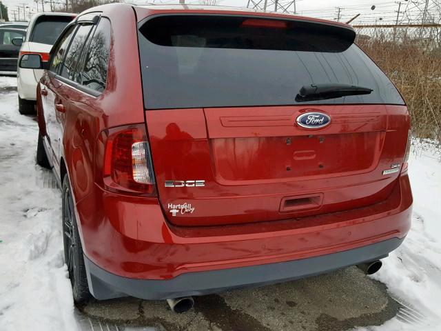 2FMDK3J92DBB42604 - 2013 FORD EDGE SEL RED photo 3