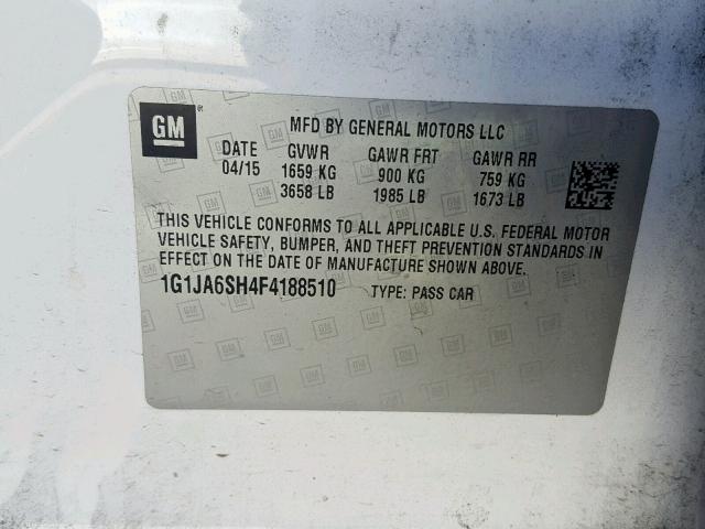 1G1JA6SH4F4188510 - 2015 CHEVROLET SONIC LS 白色 照片 10