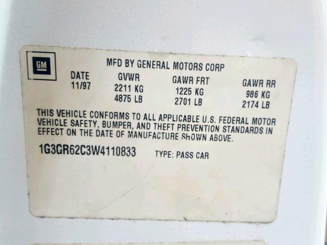 1G3GR62C3W4110833 - 1998 OLDSMOBILE AURORA WHITE photo 10