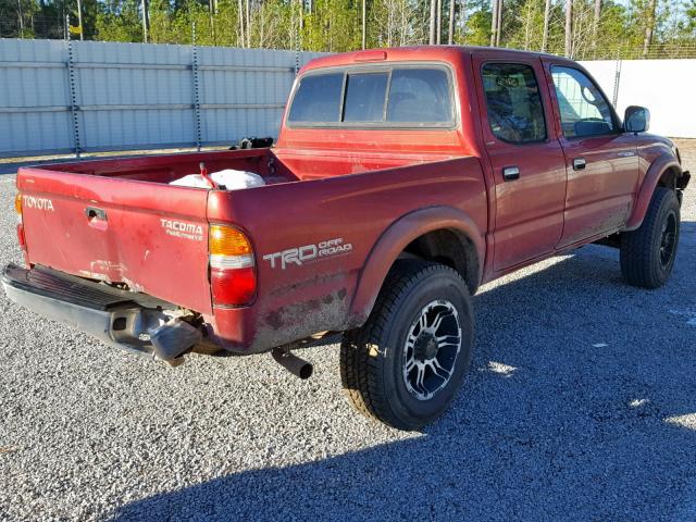 5TEGN92N61Z753868 - 2001 TOYOTA TACOMA DOU BURGUNDY photo 4