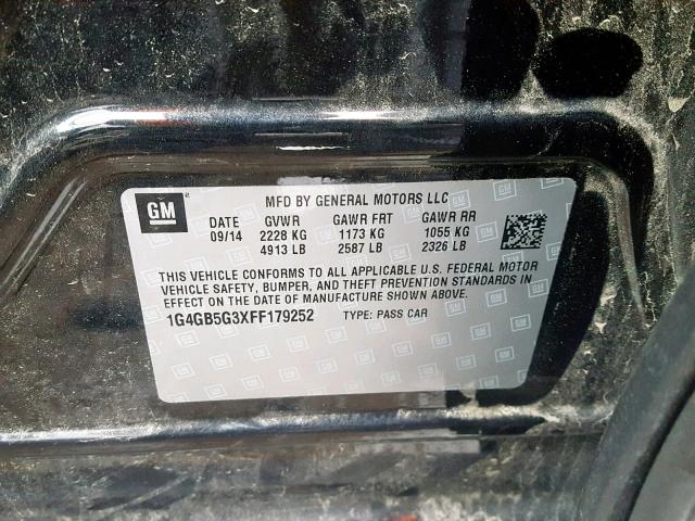 1G4GB5G3XFF179252 - 2015 BUICK LACROSSE CHARCOAL photo 10