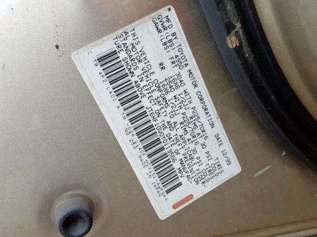 JT6HF10U0Y0119566 - 2000 LEXUS RX 300 GOLD photo 10