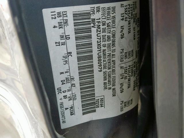 1FMZU73X0YUB80979 - 2000 FORD EXPLORER X BLUE photo 10