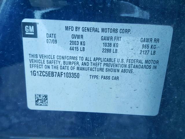 1G1ZC5EB7AF103350 - 2010 CHEVROLET MALIBU 1LT 蓝色 照片 10