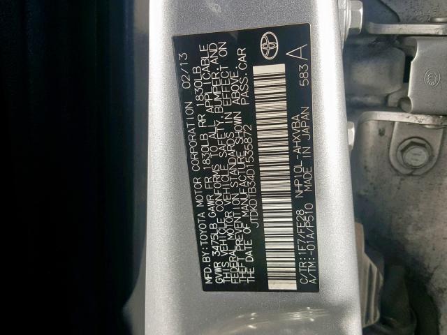 JTDKDTB34D1535872 - 2013 TOYOTA PRIUS C SILVER photo 10