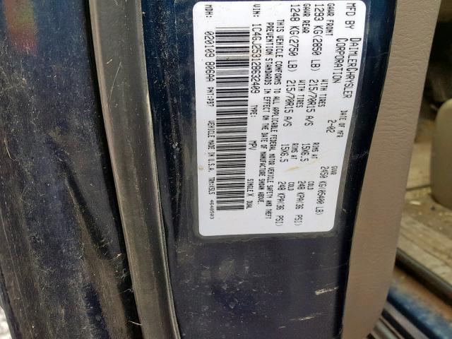 1C4GJ25312B632409 - 2002 CHRYSLER VOYAGER BLUE photo 10