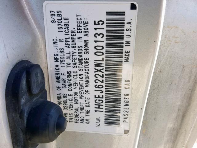 1HGEJ622XWL001315 - 1998 HONDA CIVIC DX SILVER photo 10